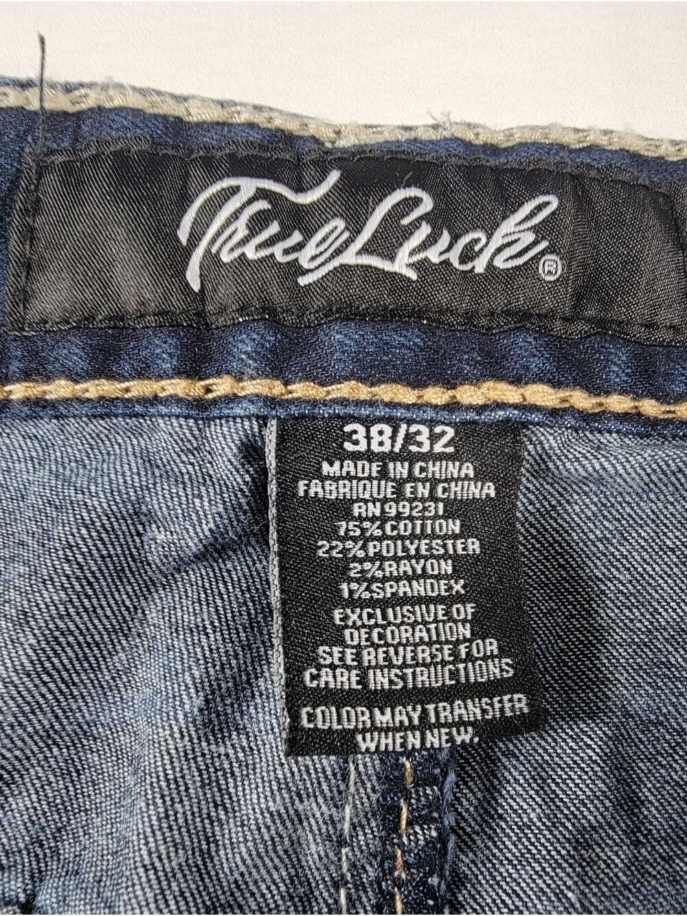 NEW True Luck Jeans Mens 38x32 Blue Stretch Straight Slim Denim NWT - Picture 4 of 11